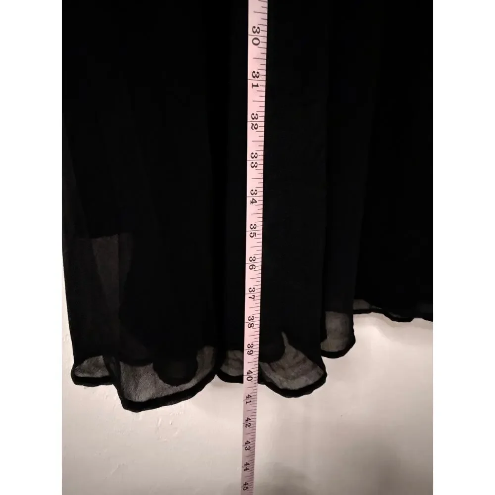 By Anthropologie Black Maxi Skirt 16 Faux Leather Yoke Goth Sheer Flowy